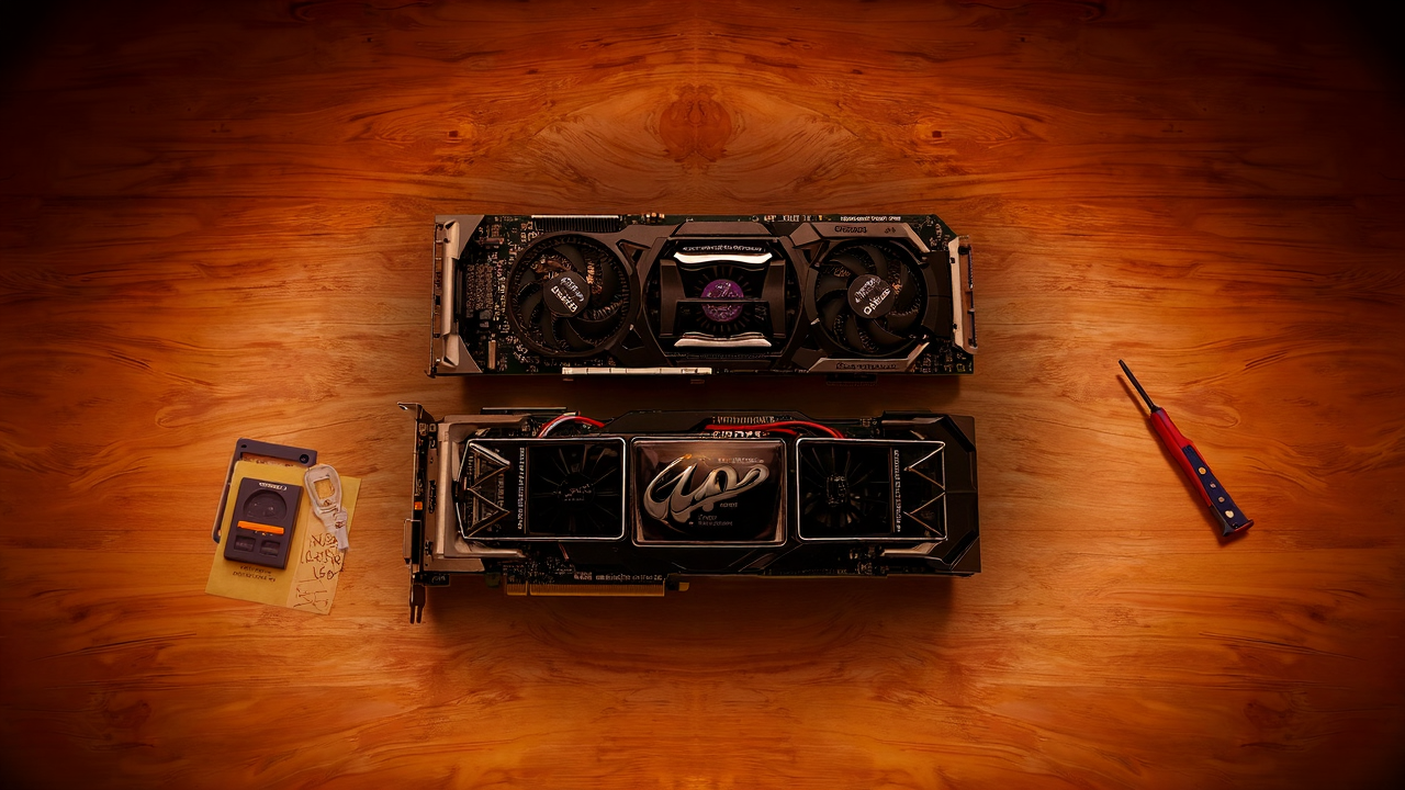 GPU cards on a workbench