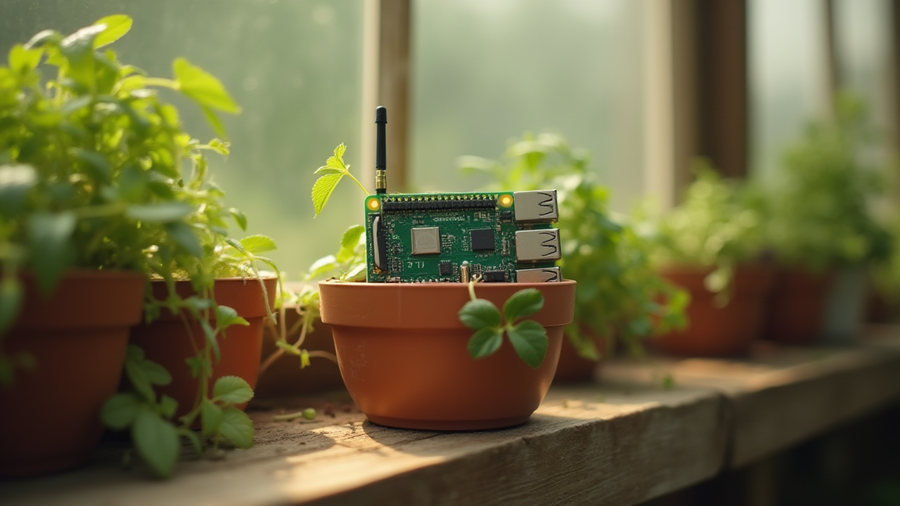 A Raspberry Pi growing in a garden